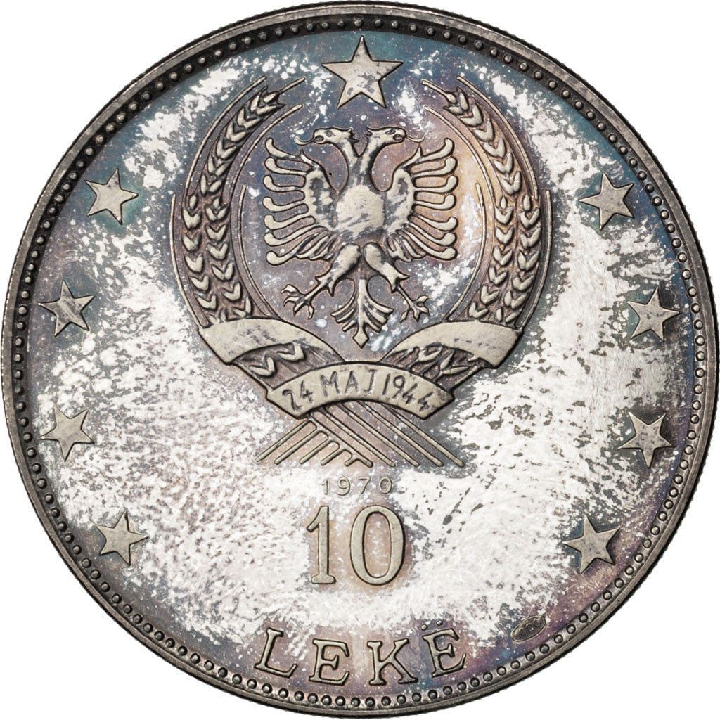 ALBANIA, 10 Leke, 1970, KM #50.3, MS(63), Silver, 33.44
