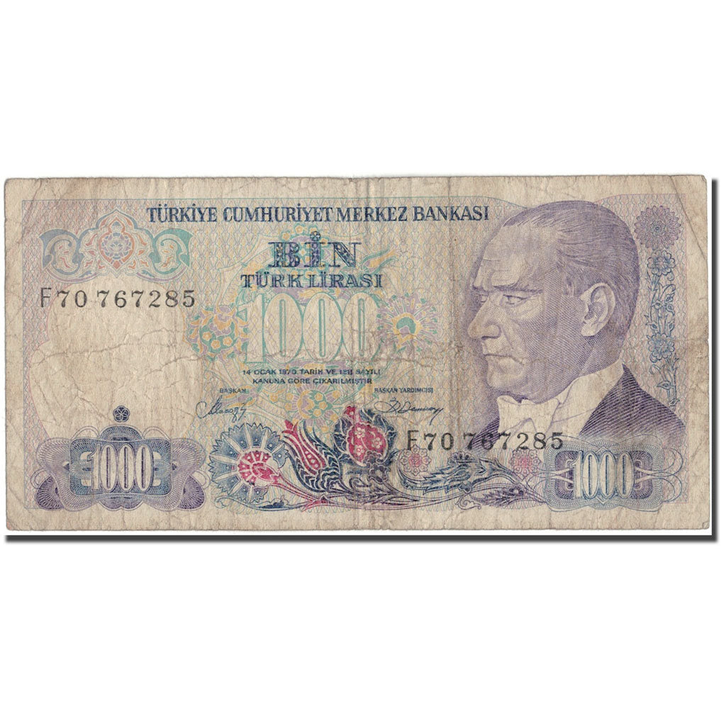 Nota, Turquia, 1000 Lira, 1970, KM:196, VG(8-10)