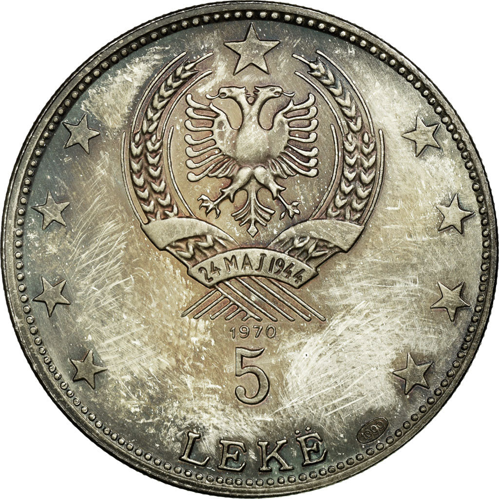 Coin, Albania, 5 Lekë, 1970, MS(63), Silver, KM:49.3