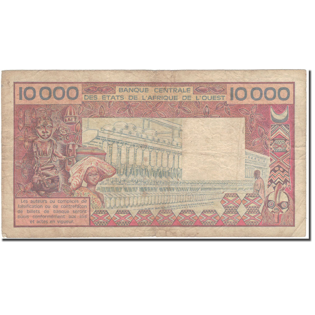 Banknote, West African States, 10,000 Francs, KM:408Dg, VF(20-25)