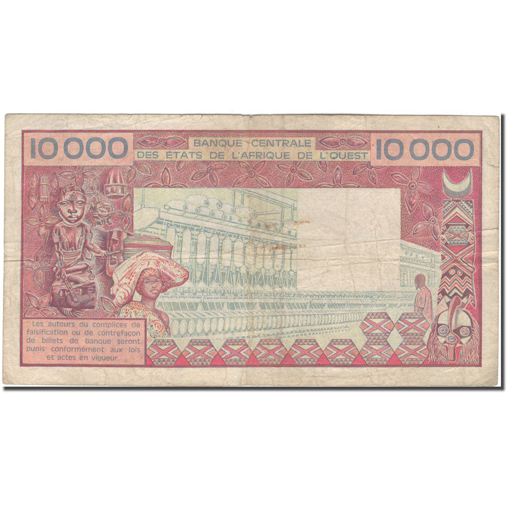 Banknote, West African States, 10,000 Francs, KM:609Hd, VF(20-25)