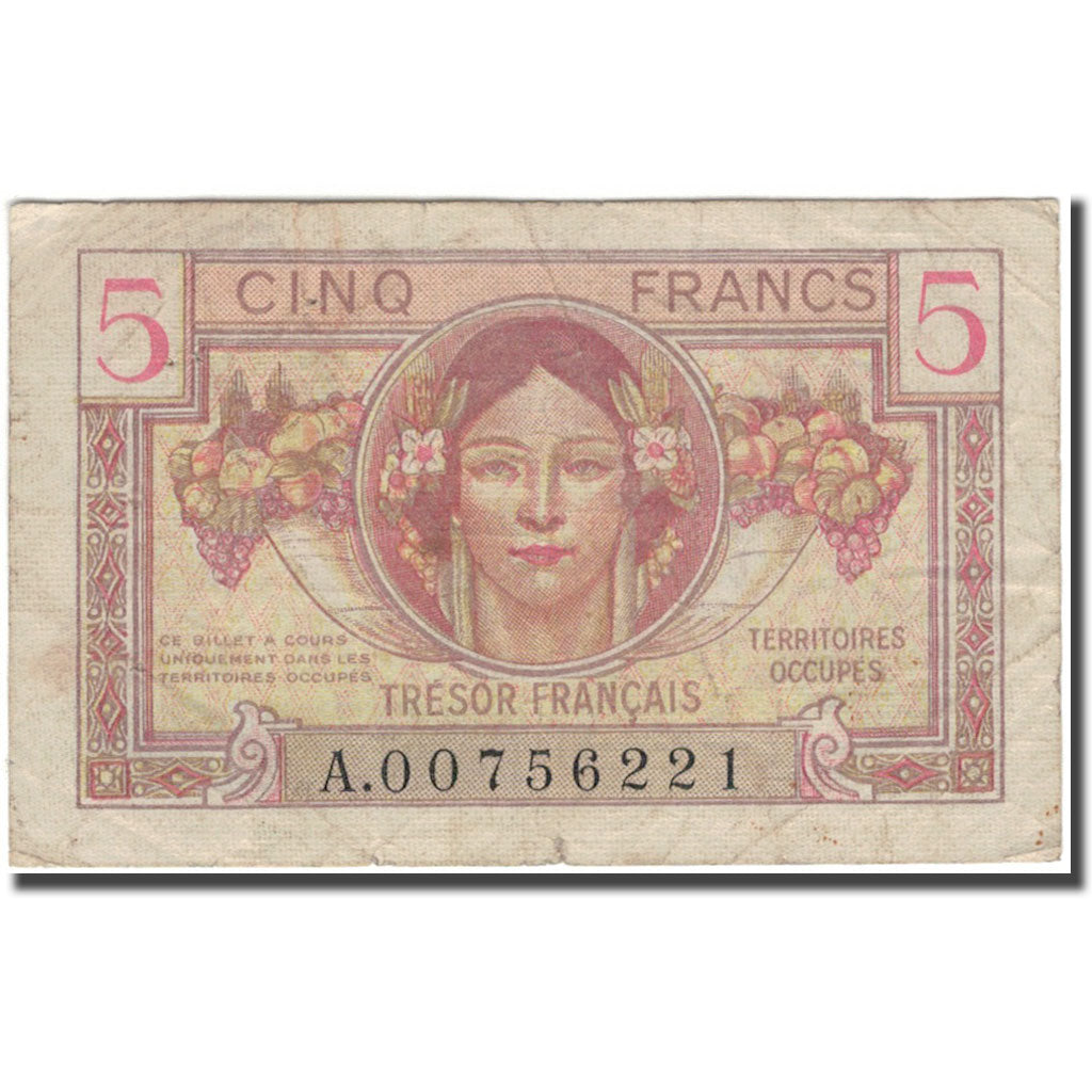 France, 5 Francs, 1947 French Treasury, TB, Fayette:VF29.1, KM:M6a