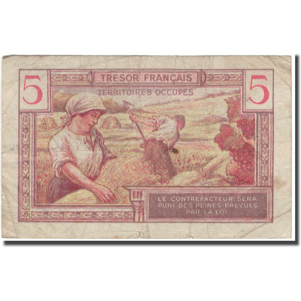 France, 5 Francs, 1947 French Treasury, TB, Fayette:VF29.1, KM:M6a