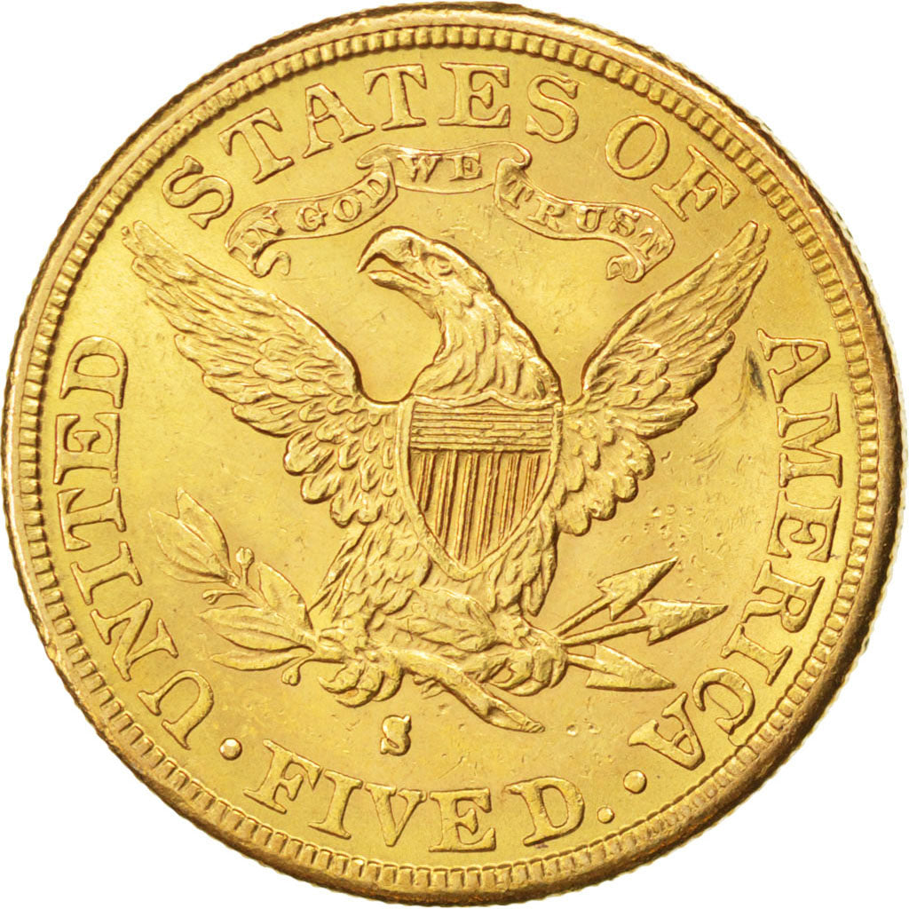 United States, 5 Dollars, 1893, San Francisco, KM #101, AU(55-58), Gold, 8.36