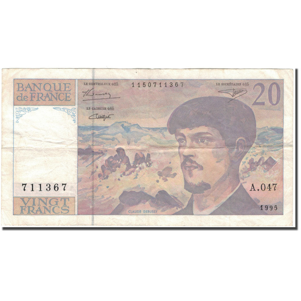France, 20 Francs, 20 F 1980-1997 ''Debussy'', 1995, TB+, Fayette:66 ter.1