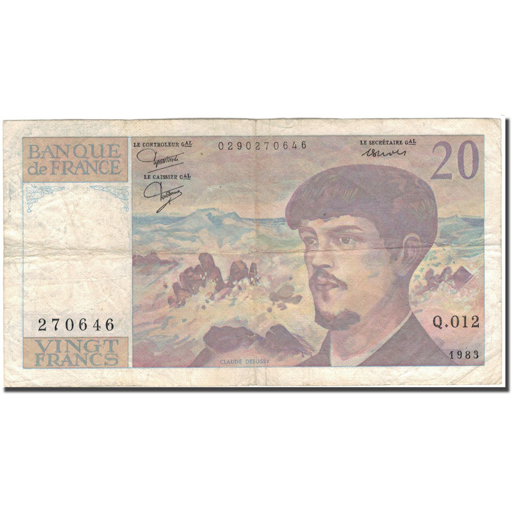 Francia, 20 Francs, 20 F 1980-1997 ''Debussy'', 1983, BC, Fayette:66.4, KM:151a