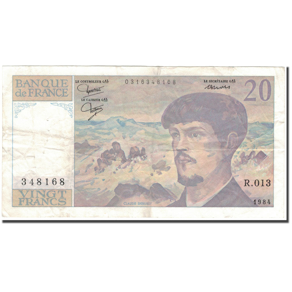 Francia, 20 Francs, 20 F 1980-1997 ''Debussy'', 1984, MB+, Fayette:66.4, KM:151a