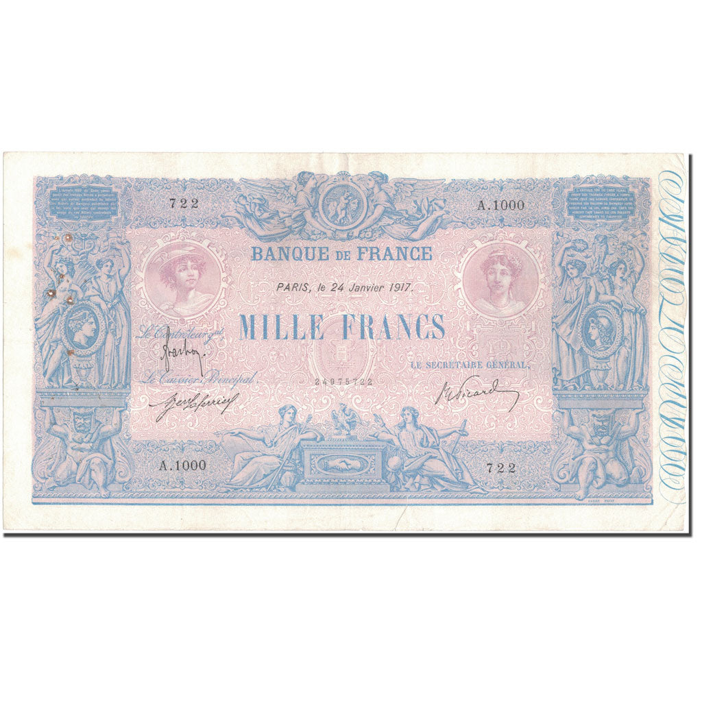 France, 1000 Francs, 1 000 F 1889-1926 ''Bleu et Rose'', 1917-01-24, TB+