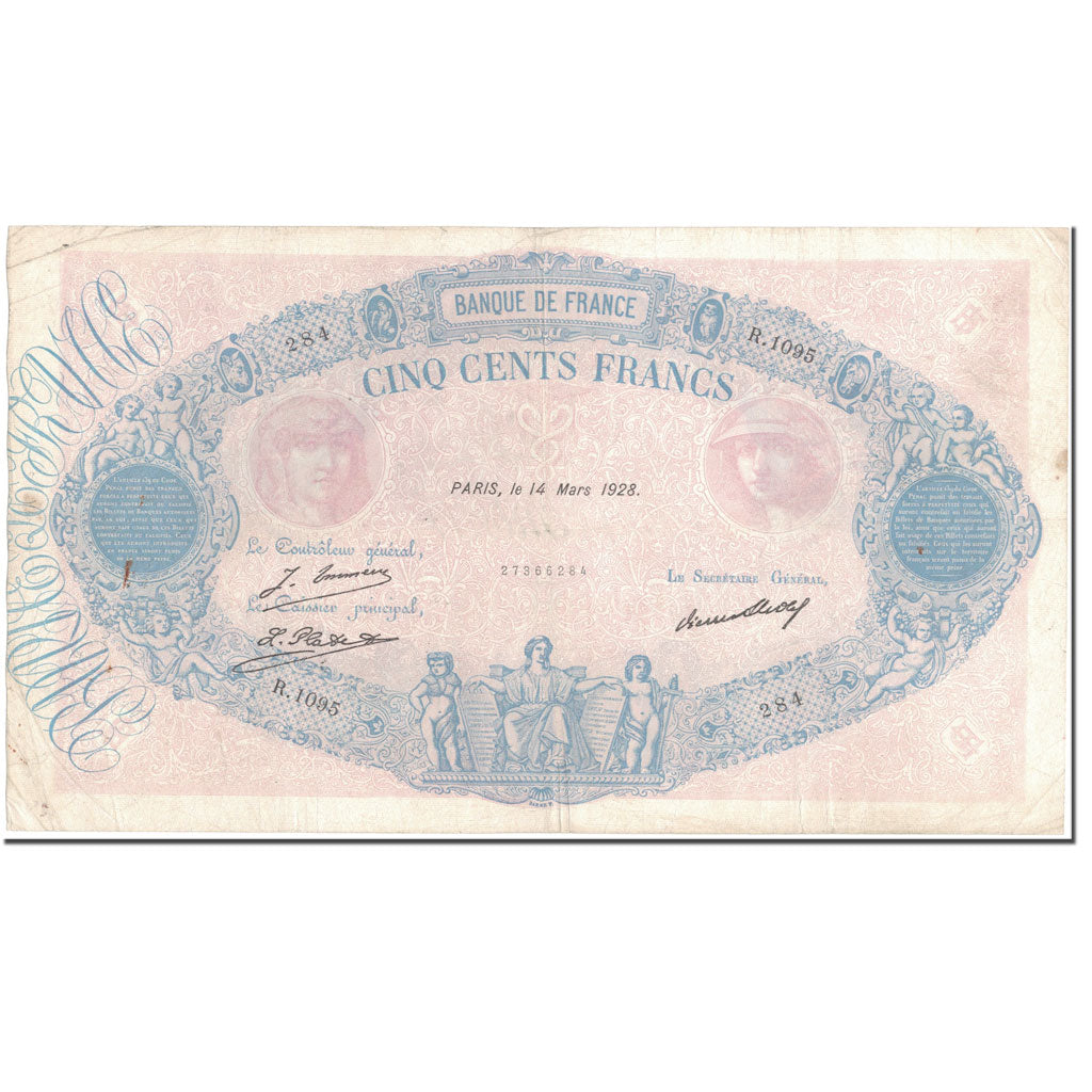 França, 500 Francs, 500 F 1888-1940 ''Bleu et Rose'', 1928-03-14, VF(30-35)
