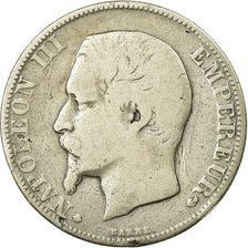 Francia, Napoleon III, 2 Francs, 1856, Strasbourg, Petit BB, Plata, BC+