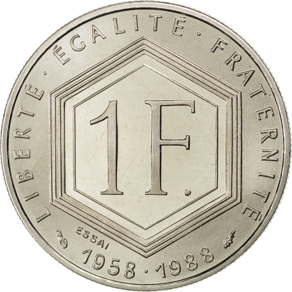 FRANCE, Franc, 1988, KM #E138, MS(65-70), Nickel, Gadoury #475, 6.00