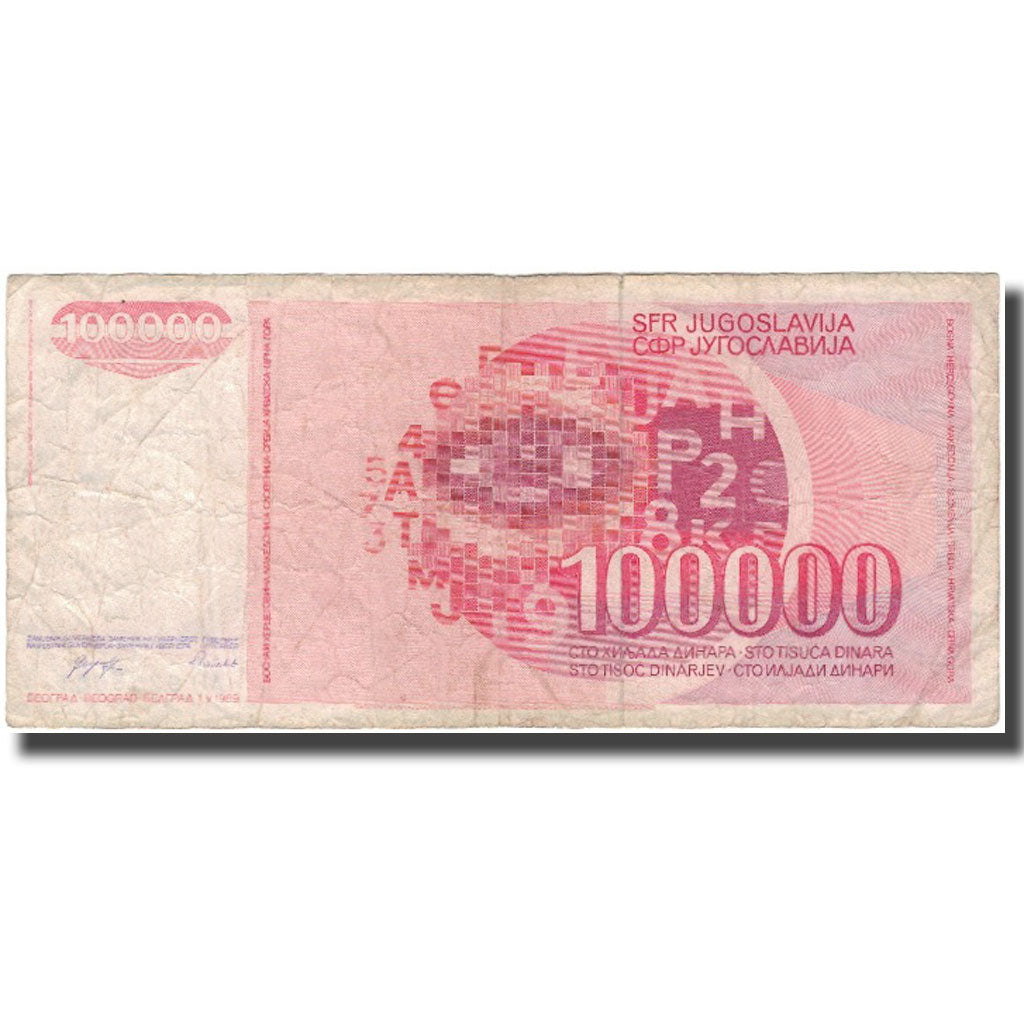 Banknote, Yugoslavia, 100,000 Dinara, 1989-05-01, KM:97, VG(8-10)