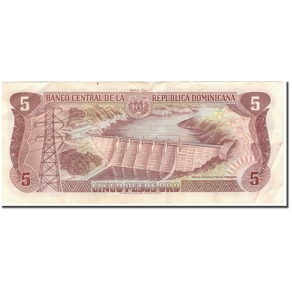 Banknote, Dominican Republic, 5 Pesos Oro, 1994, KM:118a, AU(55-58)