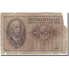 Banknot, Włochy, 5 Lire, KM:28, G(4-6)