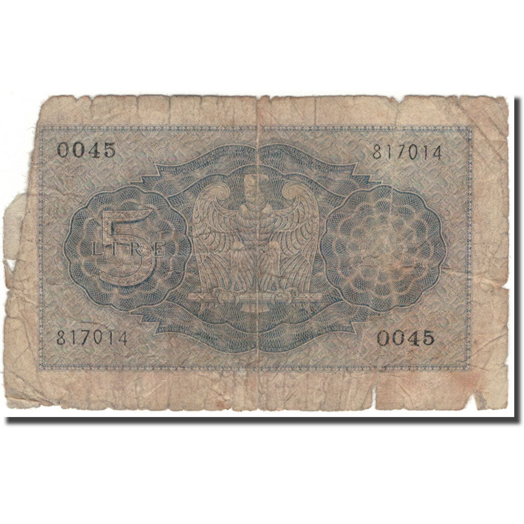 Banknote, Italy, 5 Lire, KM:28, G(4-6)