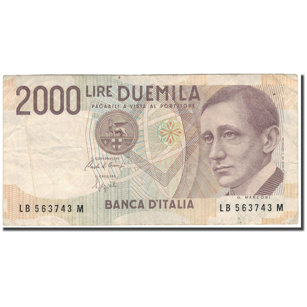 Nota, Itália, 2000 Lire, 1990, KM:115, VF(30-35)