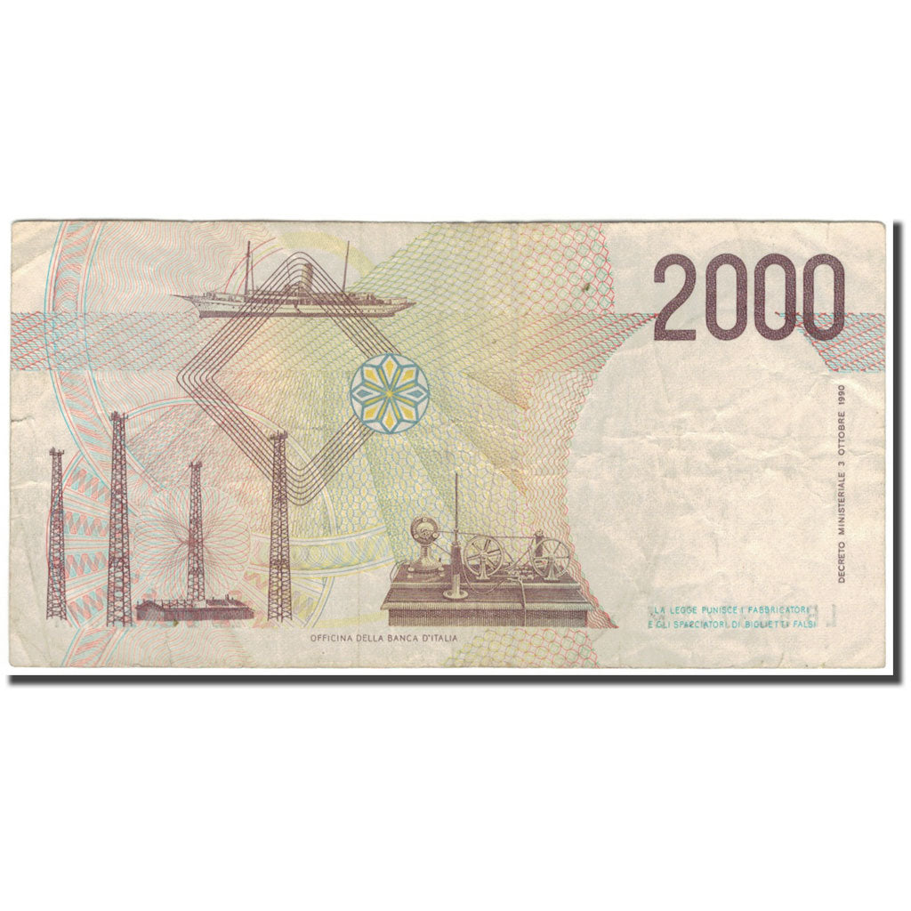 Nota, Itália, 2000 Lire, 1990, KM:115, VF(30-35)