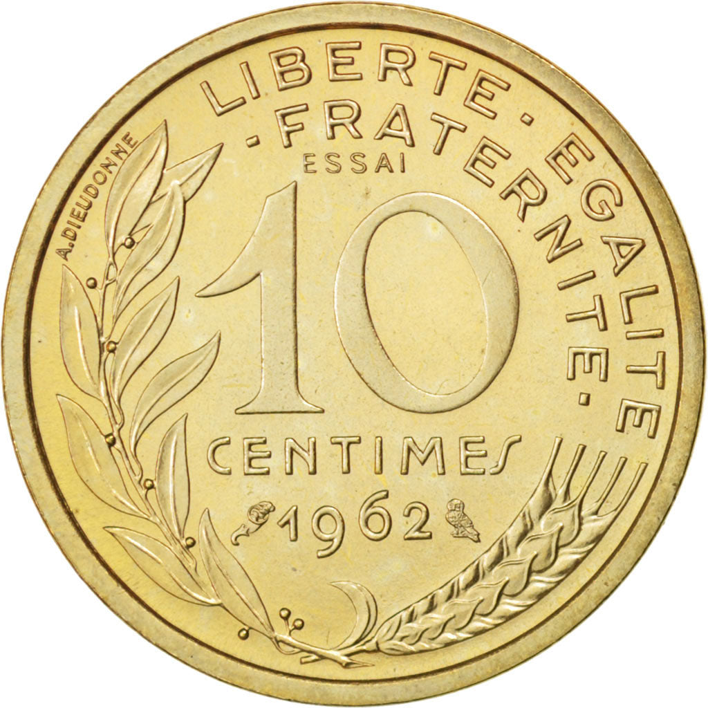 FRANCE, 10 Centimes, 1962, KM #E108, MS(65-70), Aluminum-Bronze, Gadoury #293,..