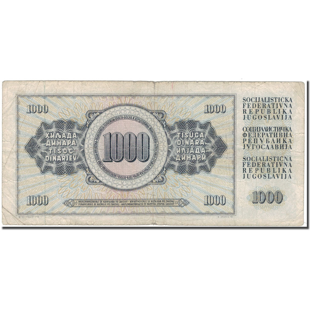 Billet, Yougoslavie, 1000 Dinara, 1981-11-04, KM:92d, B
