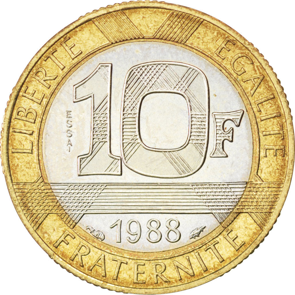 FRANCE, 10 Francs, 1988, KM #E140, MS(63), Bi-Metallic, Gadoury #827, 6.55