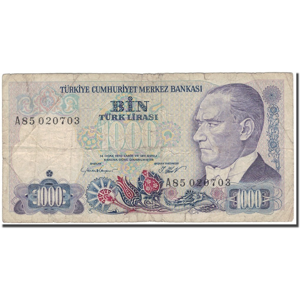 Biljet, Turkije, 1000 Lira, KM:196, B+