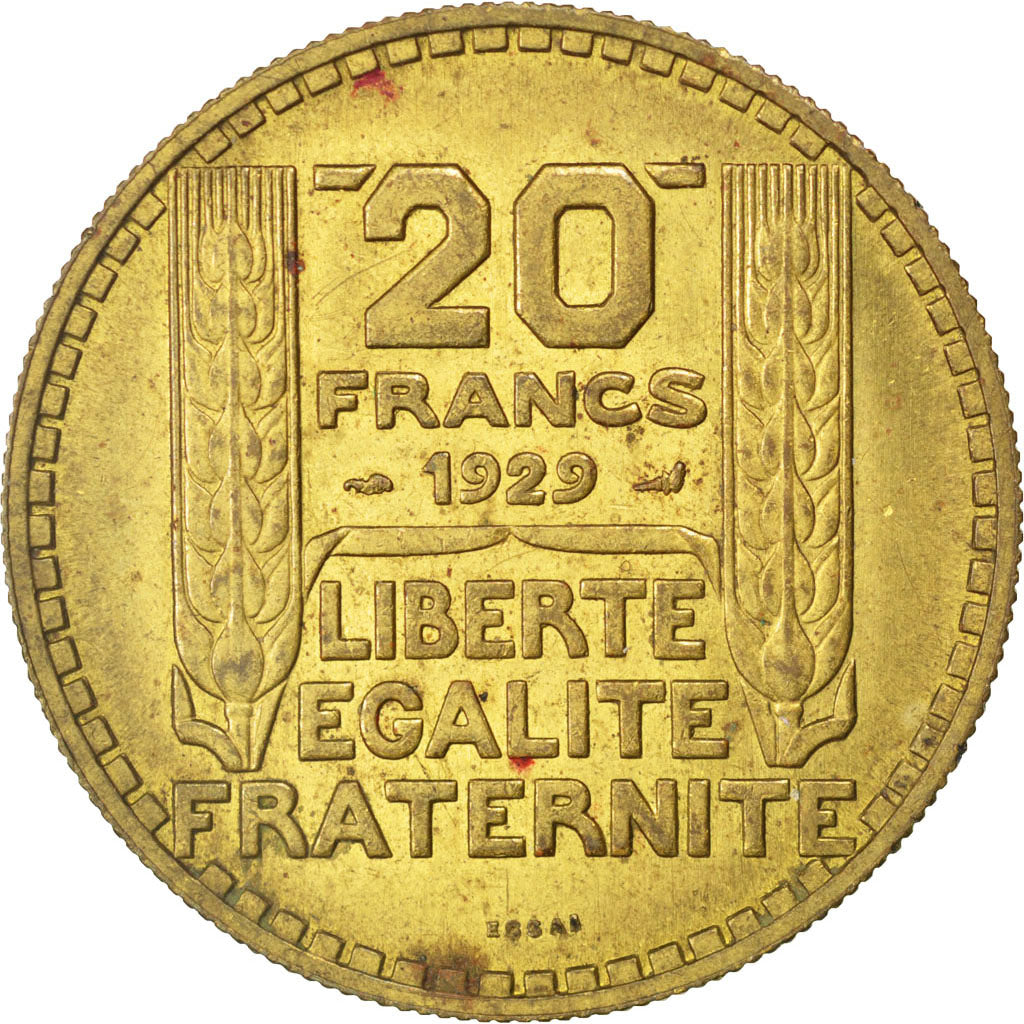 Francia, 20 Francs, 1929, BB+, Alluminio-bronzo, KM:E50, Gadoury:852