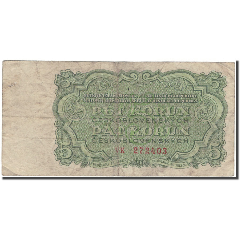 Billete, 5 Korun, 1961, Checoslovaquia, KM:82b, BC