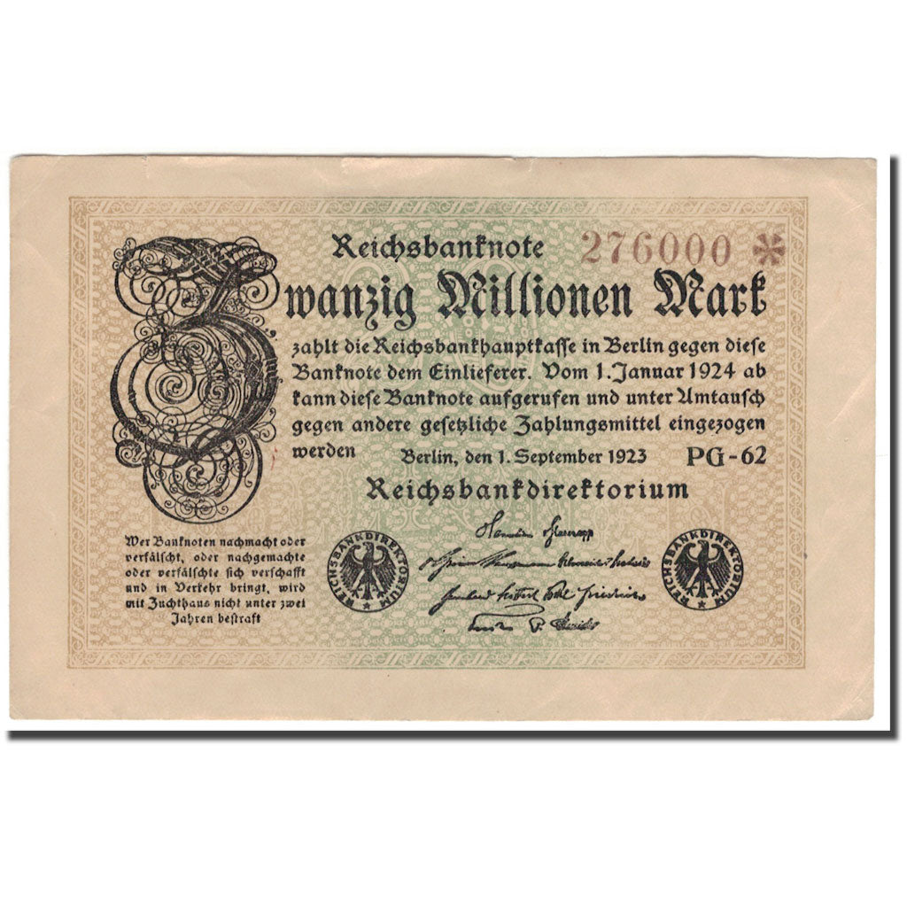 Banknote, Germany, 20 Millionen Mark, 1923-09-01, KM:108e, EF(40-45)