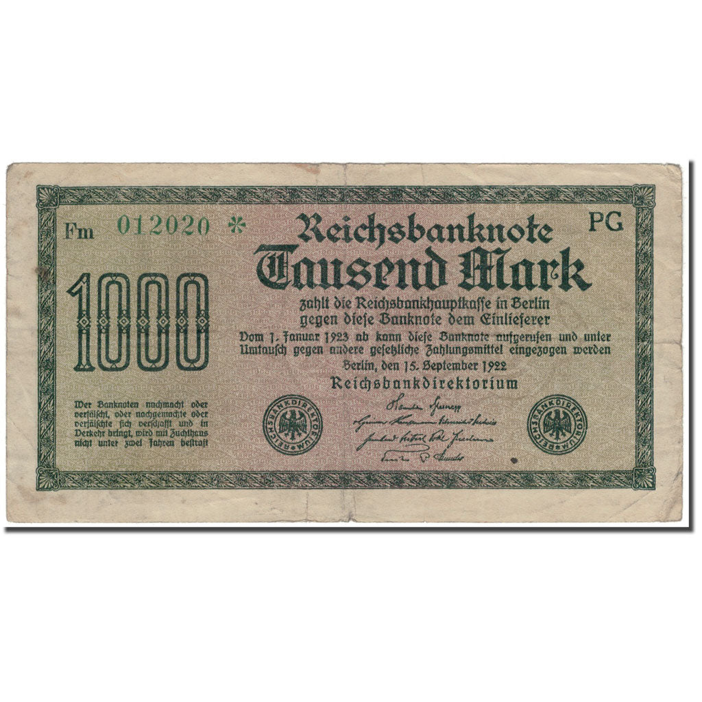 Banconote, Germania, 1000 Mark, 1922-09-15, KM:76e, MB+