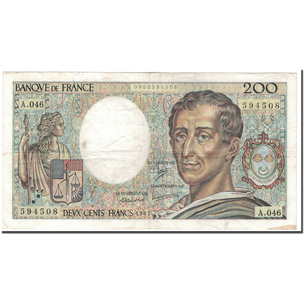 France, 200 Francs, 200 F 1981-1994 ''Montesquieu'', 1987, TB, Fayette:70.7