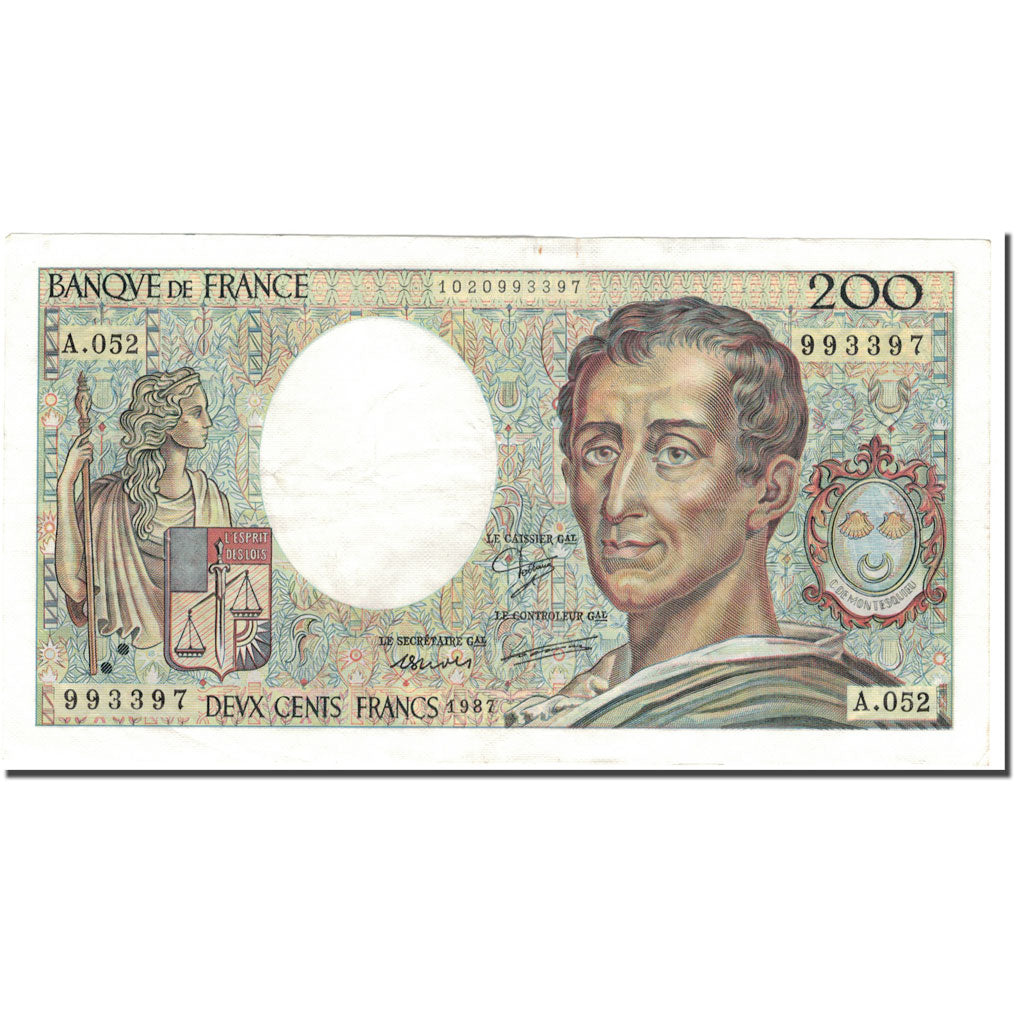 France, 200 Francs, Montesquieu, 1987, EF(40-45), Fayette:70.7, KM:155b