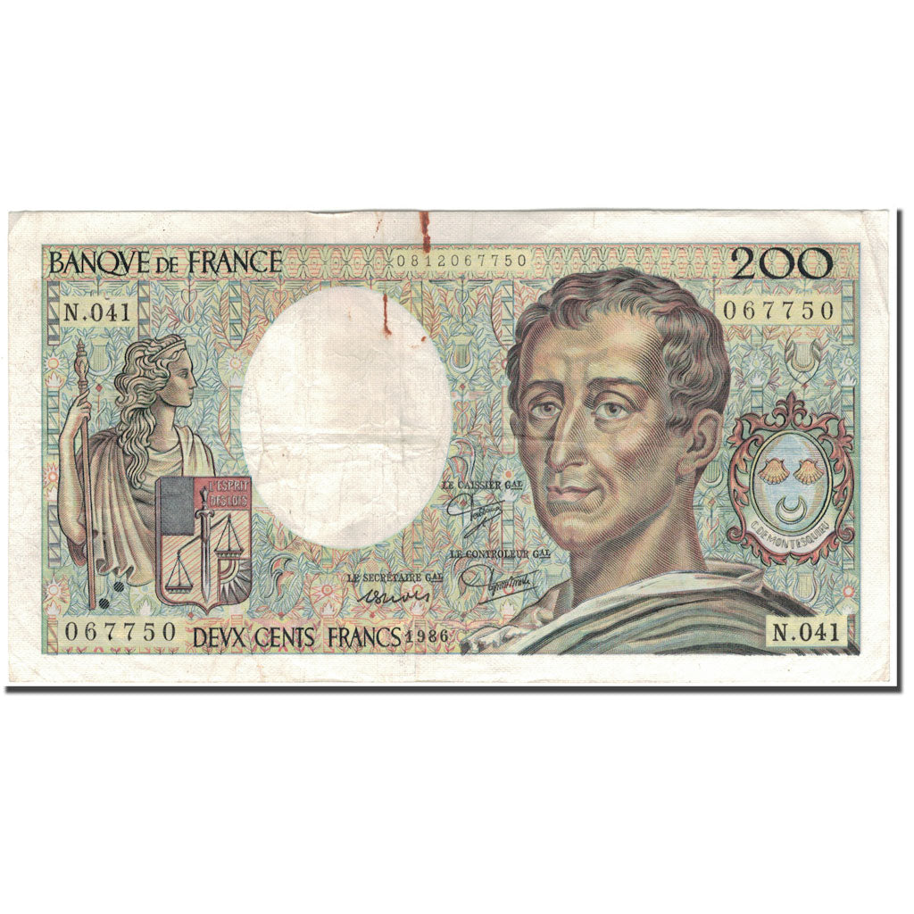 Francia, 200 Francs, 200 F 1981-1994 ''Montesquieu'', 1986, BC, Fayette:70.6