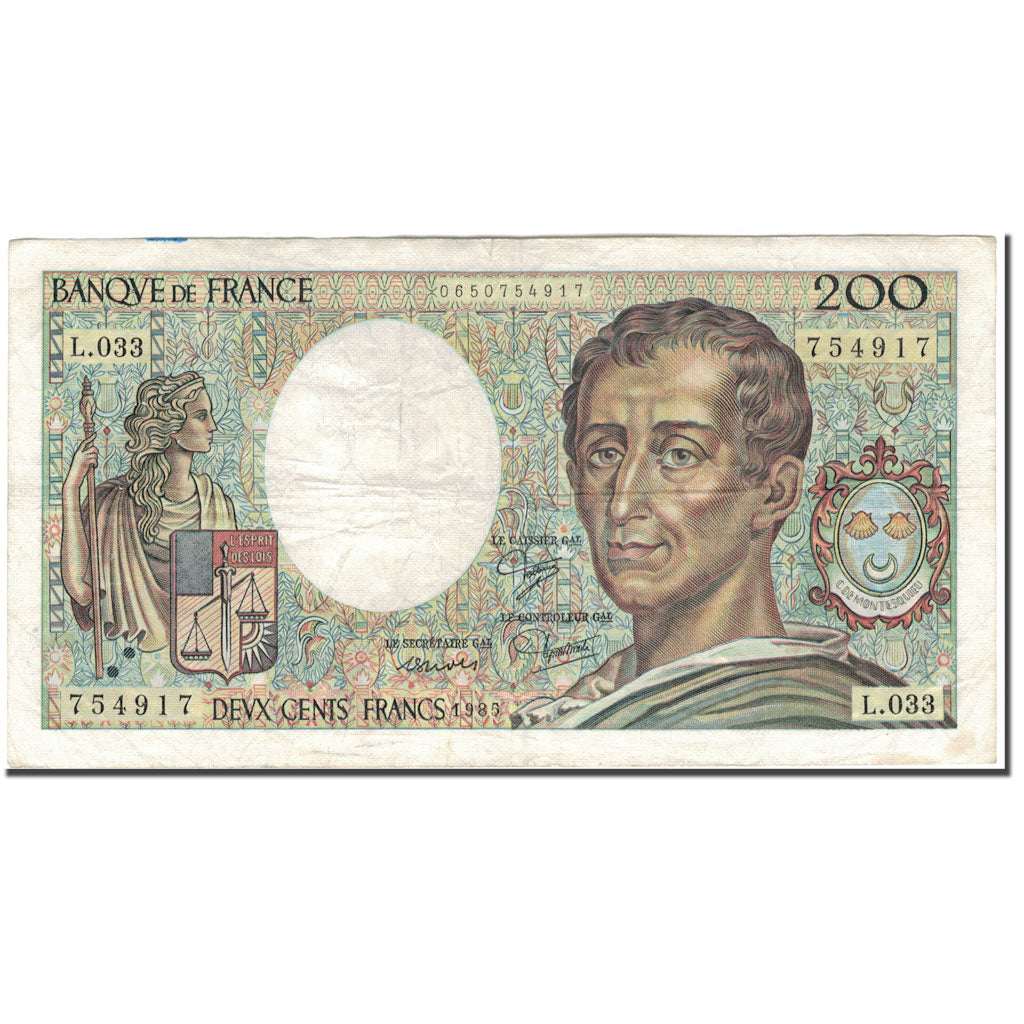 France, 200 Francs, 200 F 1981-1994 ''Montesquieu'', 1985, VF(20-25)