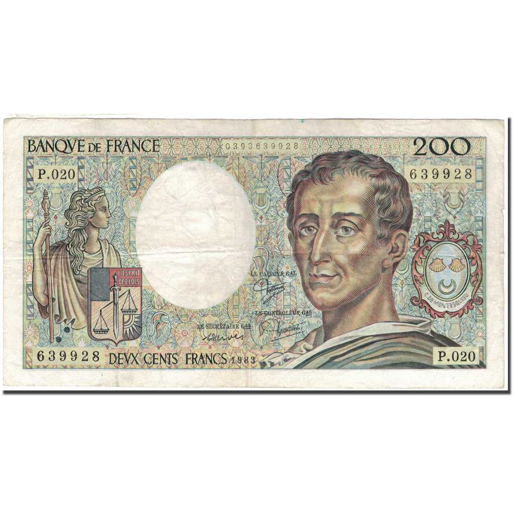 France, 200 Francs, 200 F 1981-1994 ''Montesquieu'', 1983, TB, Fayette:70.3