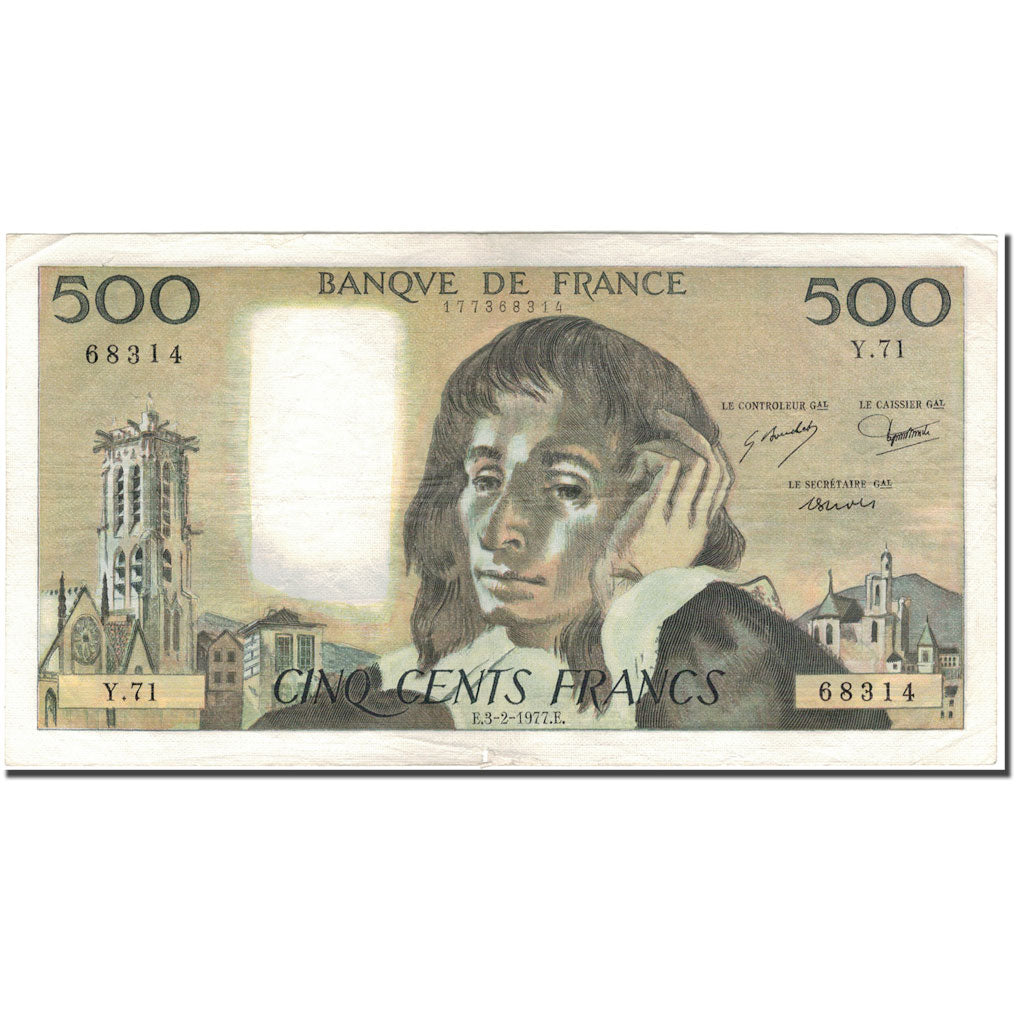 France, 500 Francs, 500 F 1968-1993 ''Pascal'', 1977-02-03, VF(30-35)