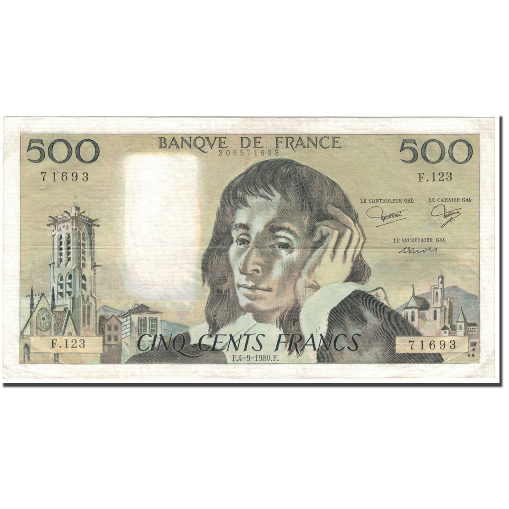 France, 500 Francs, 500 F 1968-1993 ''Pascal'', 1980-09-04, EF(40-45)