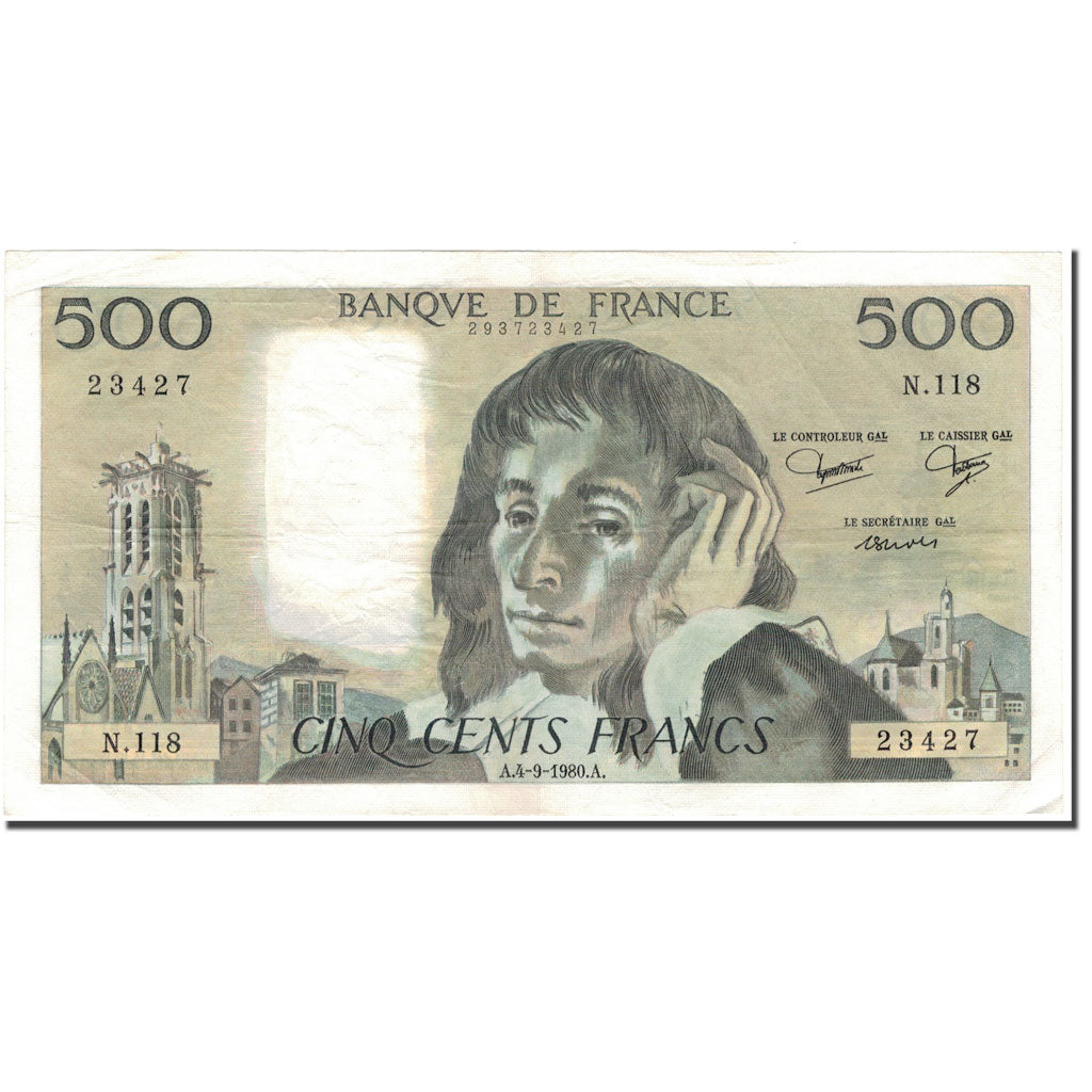 France, 500 Francs, 500 F 1968-1993 ''Pascal'', 1980-09-04, EF(40-45)