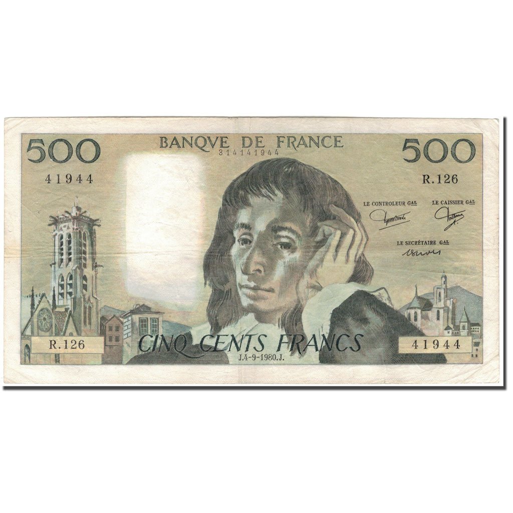 Francia, 500 Francs, 500 F 1968-1993 ''Pascal'', 1980-09-04, BC, Fayette:71.22
