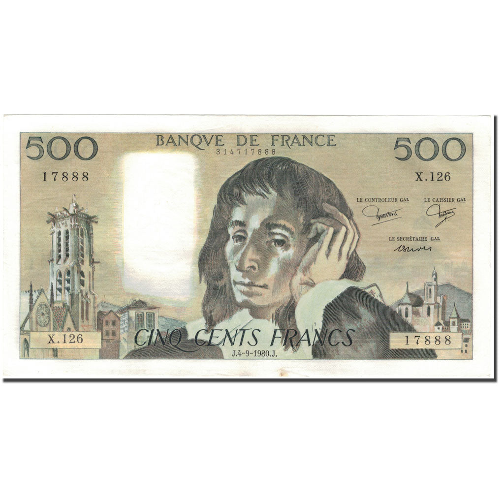 Francja, 500 Francs, Pascal, 1980-09-04, AU(50-53), Fayette:71.22, KM:156e