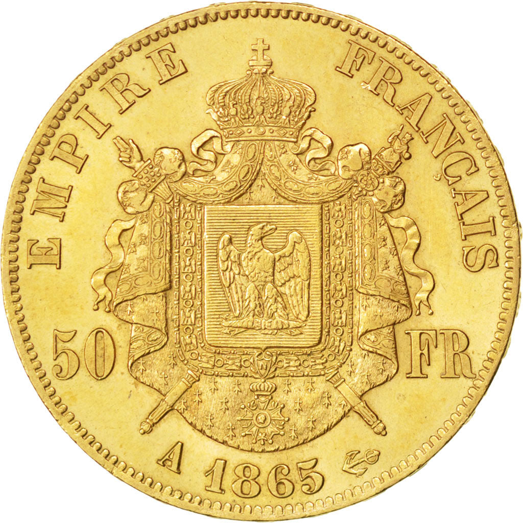 FRANCE, Napoléon III, 50 Francs, 1865, Paris, KM #804.1, AU(55-58), Gold, Gadour