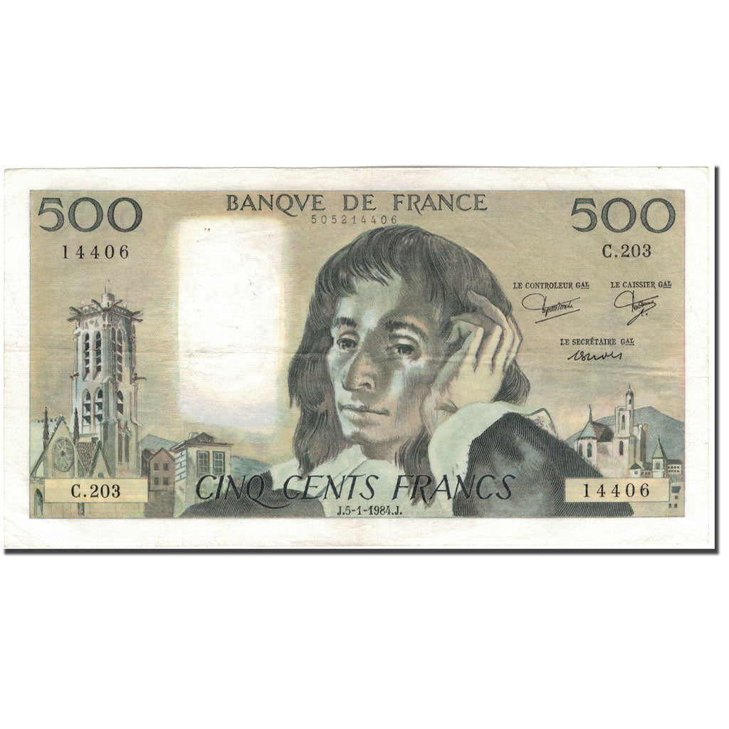 Francia, 500 Francs, Pascal, 1984-01-05, BB, Fayette:71.30, KM:156e