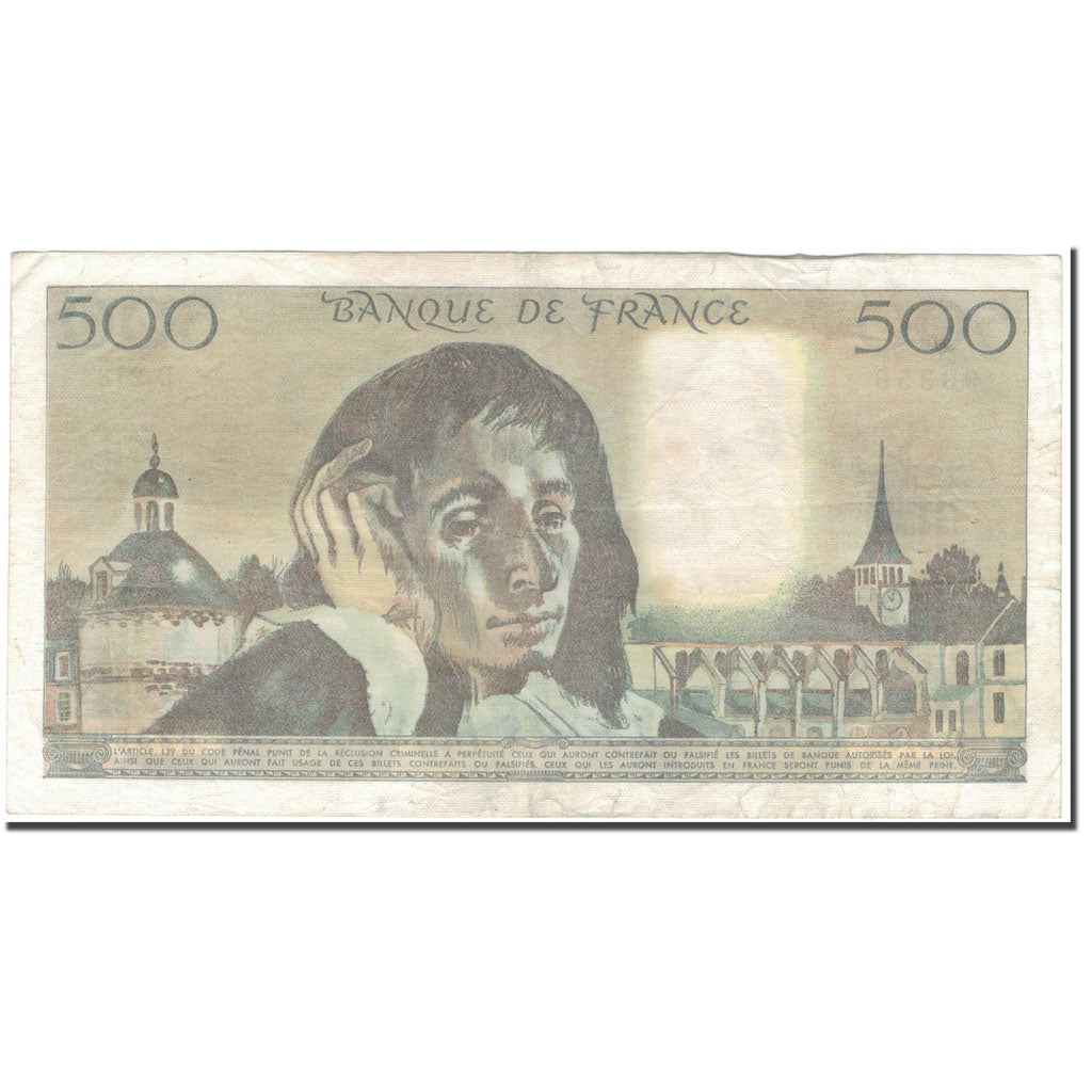 France, 500 Francs, Pascal, 1985-01-03, VF(30-35), Fayette:71.32, KM:156e