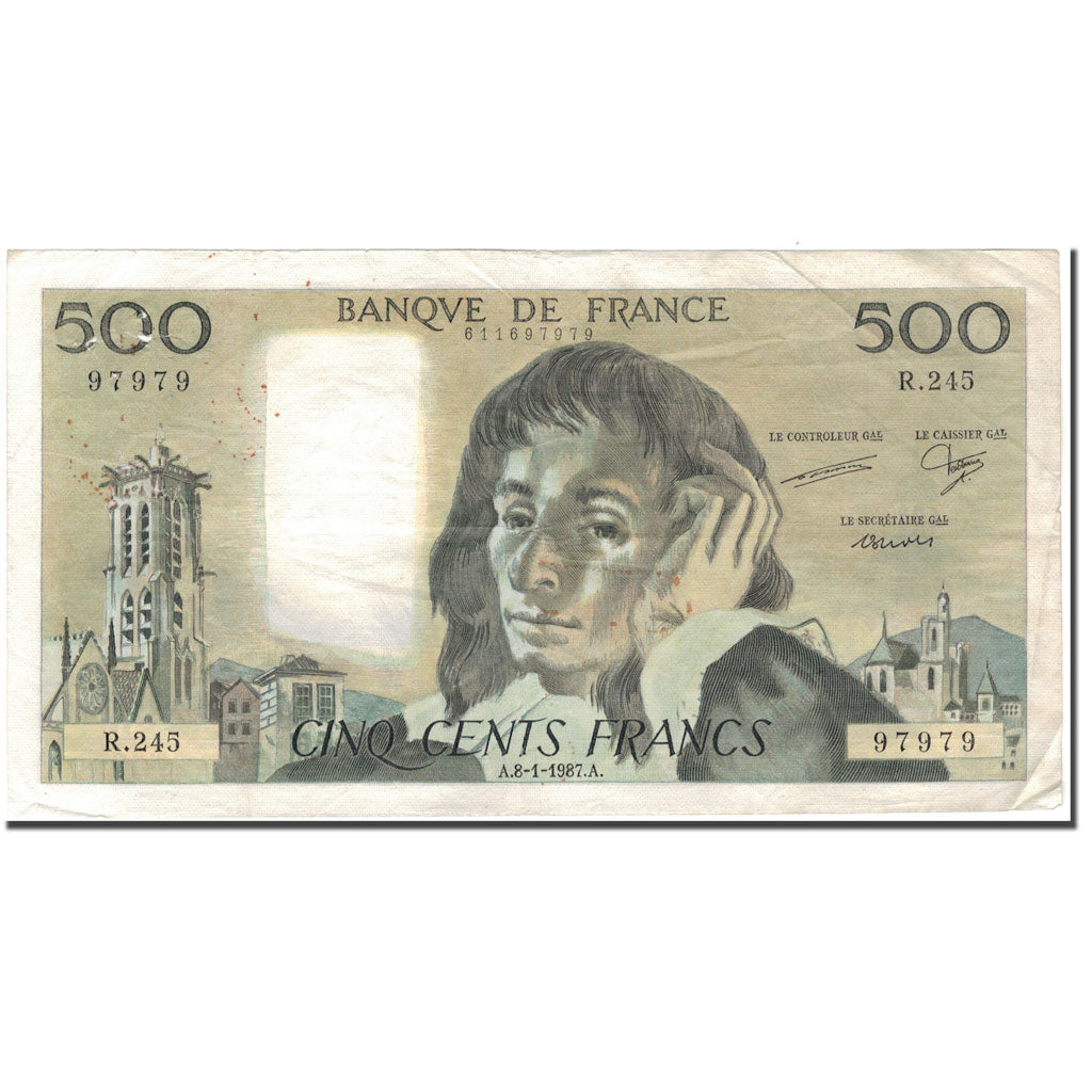 France, 500 Francs, 500 F 1968-1993 ''Pascal'', 1987-01-08, VF(20-25)