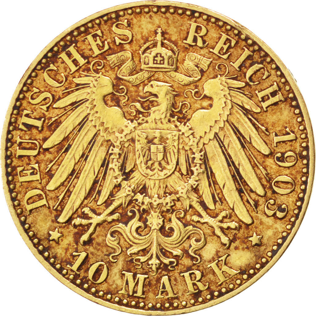 Germany, 10 Mark, 1903, Muldenhütten, KM #1259, EF(40-45), Gold, 3.96