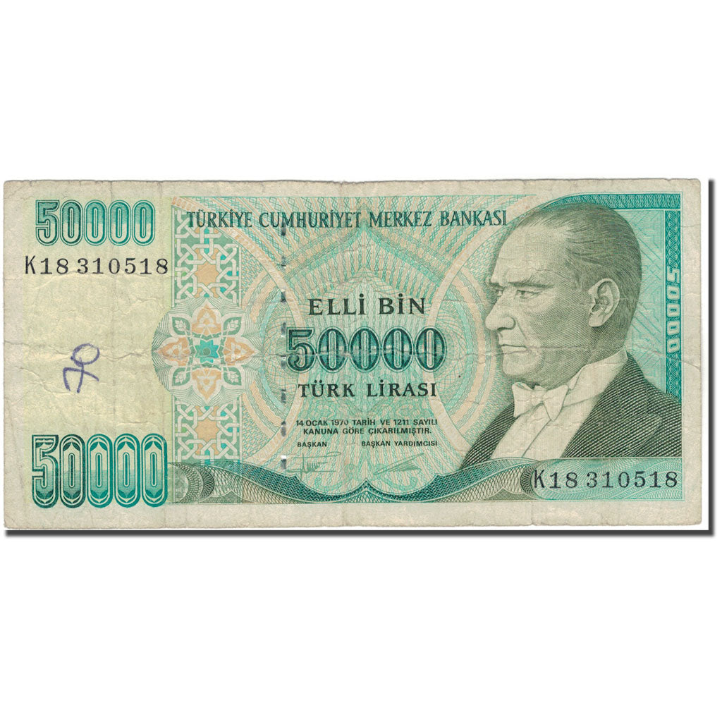 Banknote, Turkey, 50,000 Lira, 1970, KM:204, VG(8-10)