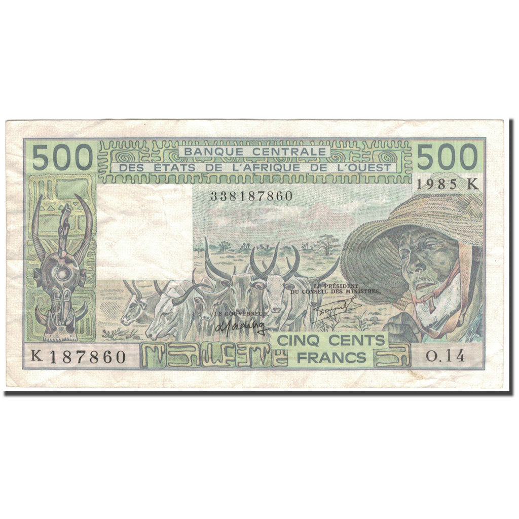 Banknote, West African States, 500 Francs, 1985, KM:706Kh, EF(40-45)