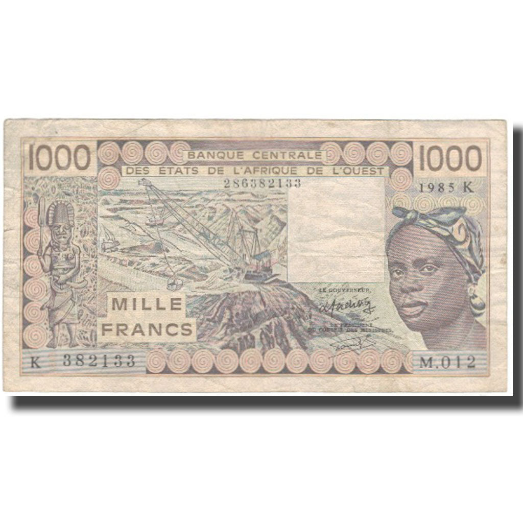 Banknote, West African States, 1000 Francs, 1985, KM:707Kf, VF(20-25)