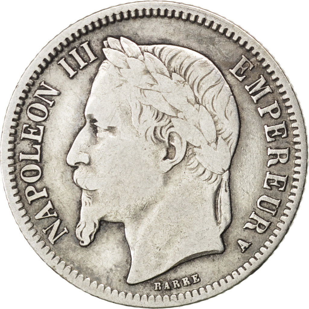 FRANCE, 1 Franc, 1868, Paris, KM #806.1, VF(20-25), Silver, Gadoury #463, 4.93