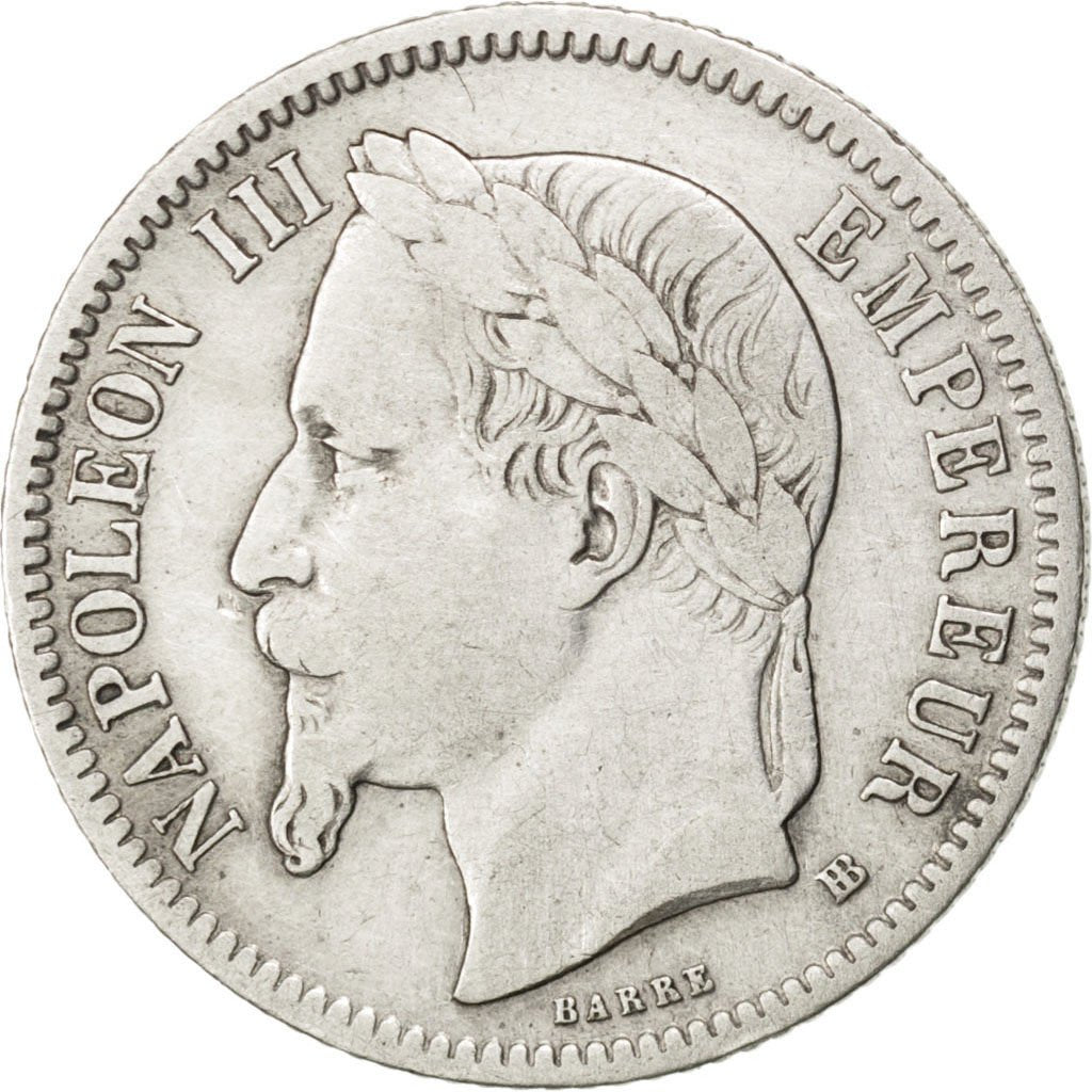 FRANCE, Napoléon III, Franc, 1866, Strasbourg, KM #806.2, VF(30-35), Silver, G..