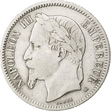 FRANCE, Napoléon III, Franc, 1866, Strasbourg, KM #806.2, VF(30-35), Silver, G..